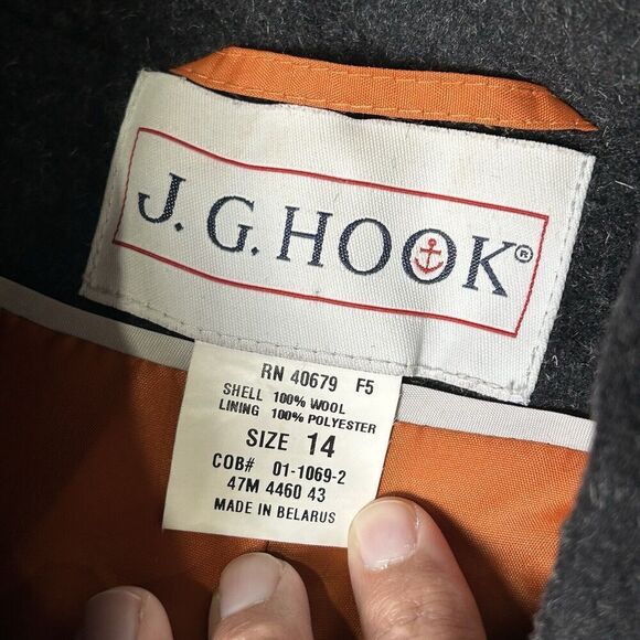 VINTAGE 80s J.G. HOOK Grey Warm Long Length Winter Retro Trench Coat Size 14 - Picture 5 of 7